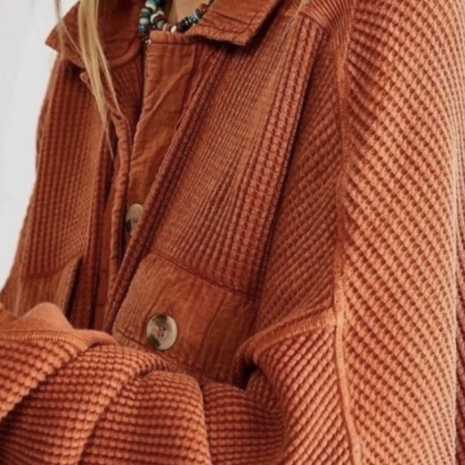 Free People Free People One Scout Waffle Knit Button‑Down Shirt Medium Size M / US 6-8 / IT 42-44 - 2 Thumbnail