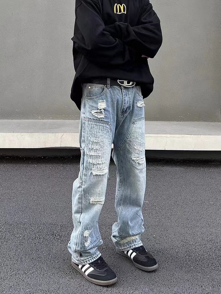 Japanese Brand × Jean Street Hip Hop Washed Ripped Wide Leg Jeans Size US 34 / EU 50 - 1 Thumbnail