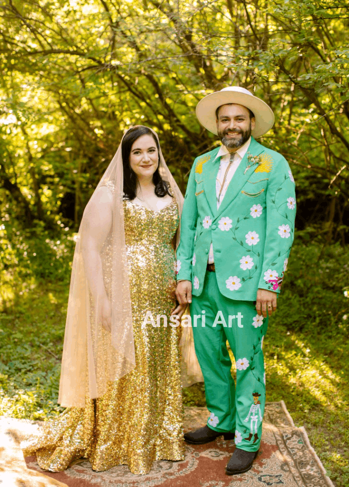Designer Men 2Pc Floral Embroidered Western Wedding Outfits Size 44L - 1 Thumbnail