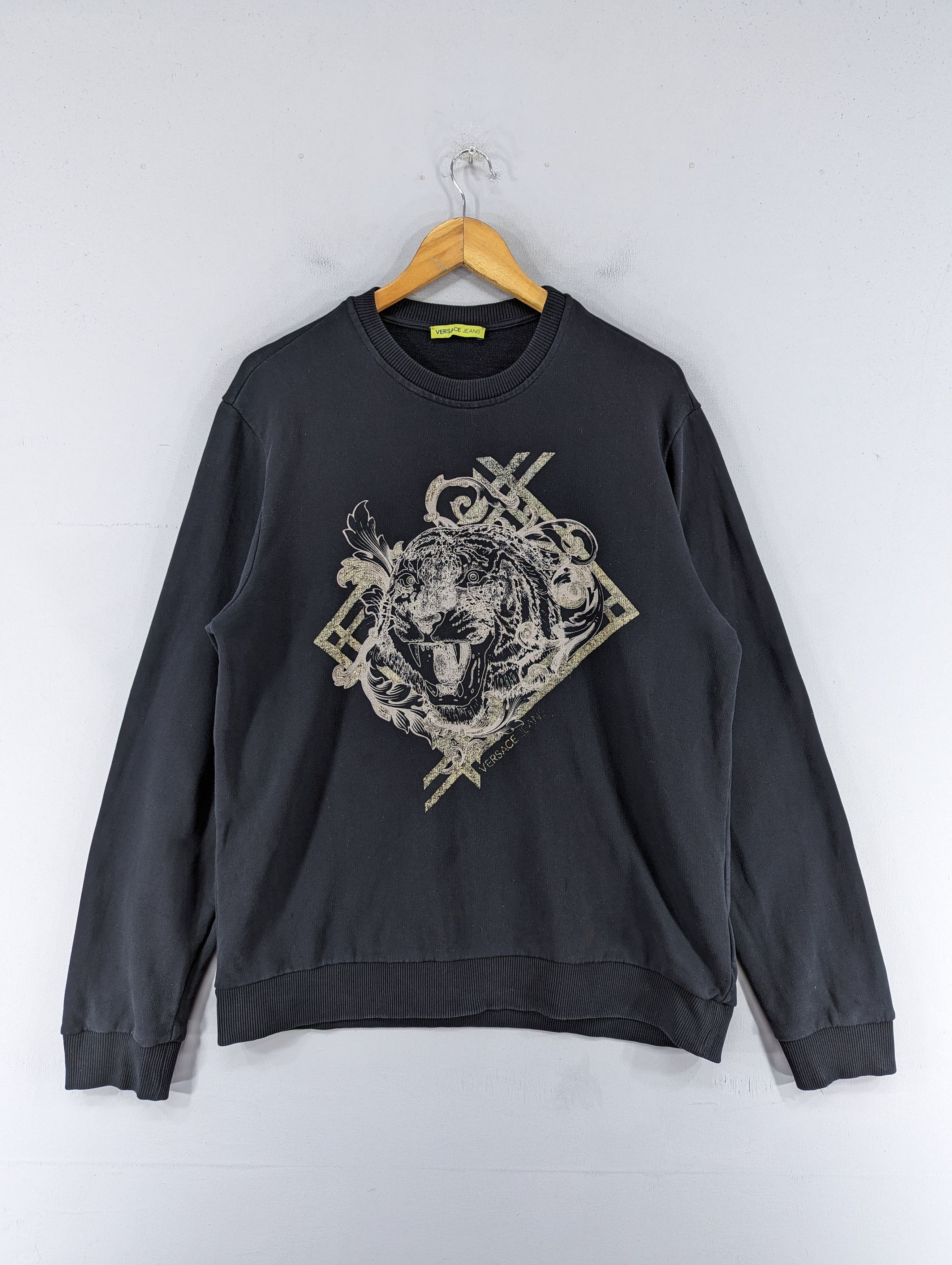 image of Avant Garde Versace Jeans Animal Printed Crewneck Sweatshirt in Black, Men's (Size XL)