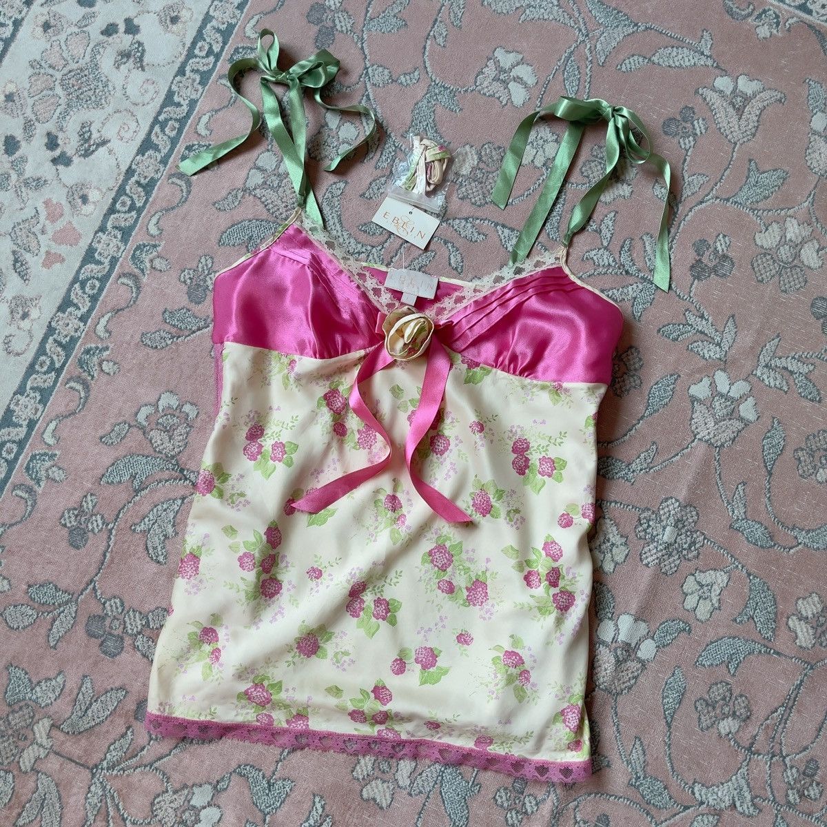 Vintage EBLIN Y2K Floral Satin Camisole (M-L) Size L / US 10 / IT 46 - 8 Thumbnail