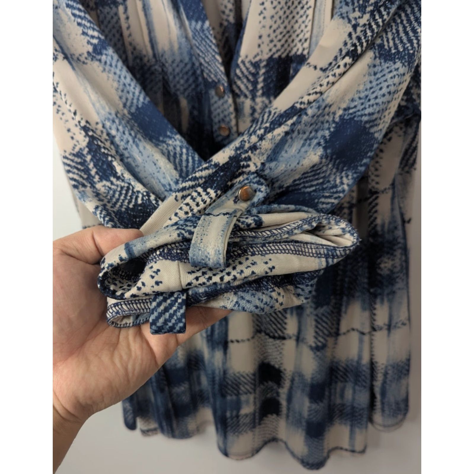 Vintage Cocomo Plaid 3/4 Roll Tab Sleeve Button Top V-Neck Henley Plus 3X Blue Knit Blouse Women Shirt Tunic Size XXL / US 16-18 / IT 52-54 - 3 Thumbnail