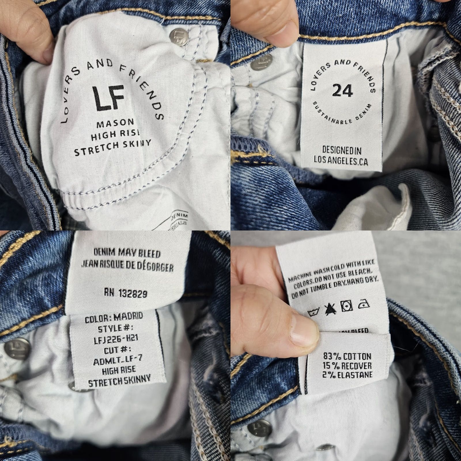 Vintage Lovers + Friends Jeans Size 24 High Rise Stretch Skinny Distressed Blue Denim Women's Size 42" / US 20 - 8 Thumbnail