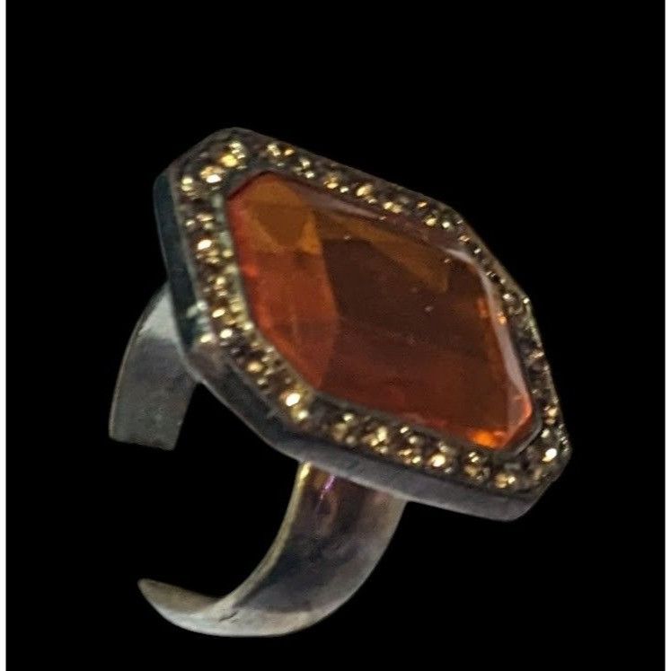 Other Vintage Topaz Glass Rhinestone Gemmed Statement Ring Size 6 Size ONE SIZE - 10 Thumbnail