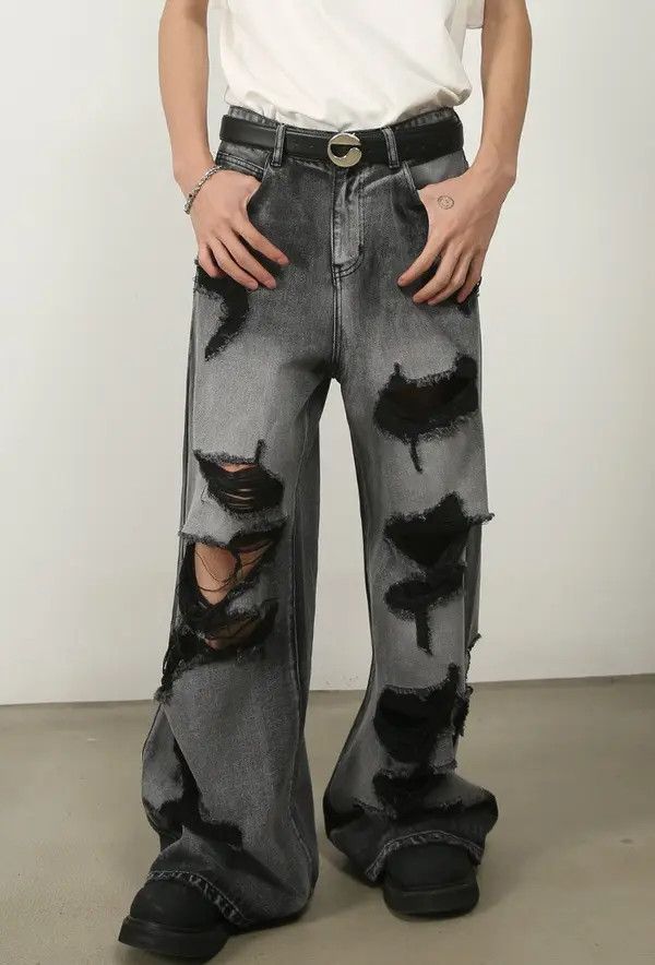 Japanese Brand Komura x Arai Straight-leg ripped wide-leg jeans Size US 32 / EU 48 - 3 Thumbnail