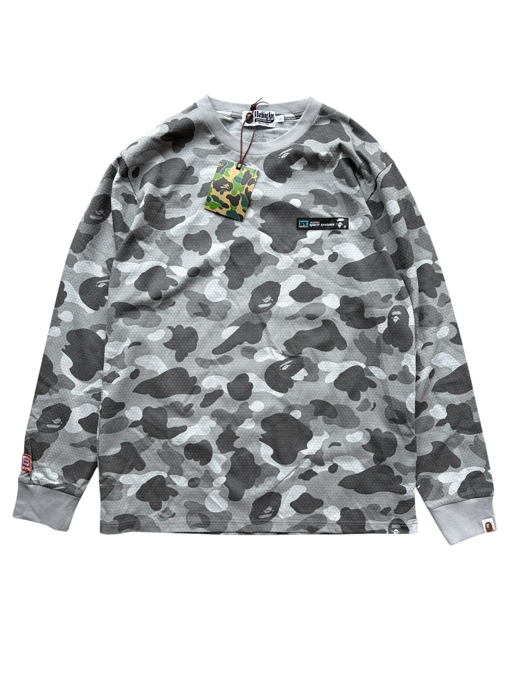 Bape Bape Grey Camo Honeycome Space System Longsleeve T-Shirt Size US L / EU 52-54 / 3 - 1 Thumbnail