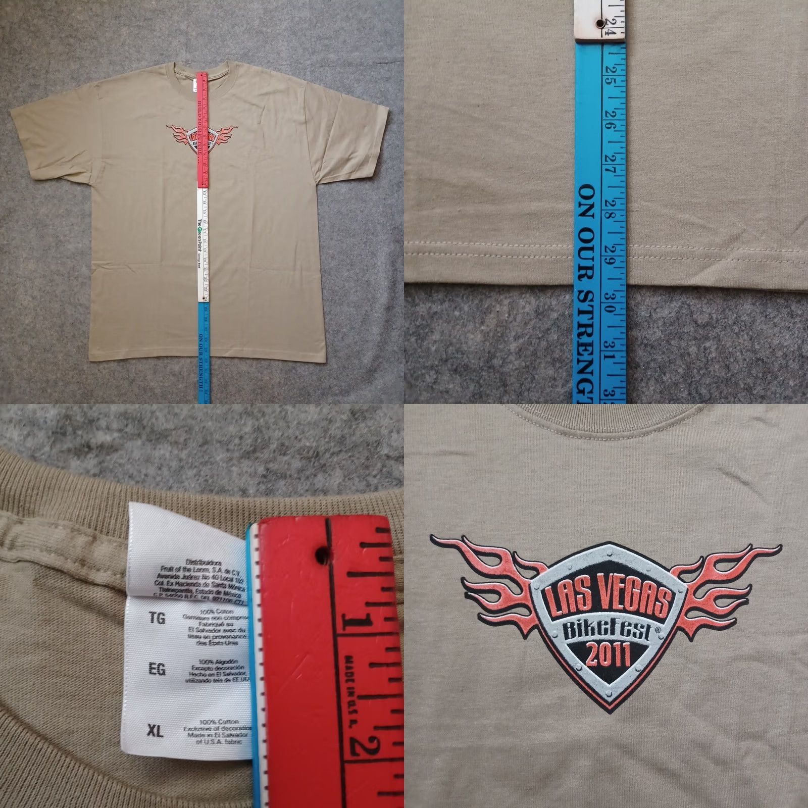 Fruit Of The Loom VINTAGE Las Vegas Bike Fest Mens Shirt XL Tan Double Side Wings Logo 2011 Short Sleeve Size US XL / EU 56 / 4 - 8 Thumbnail