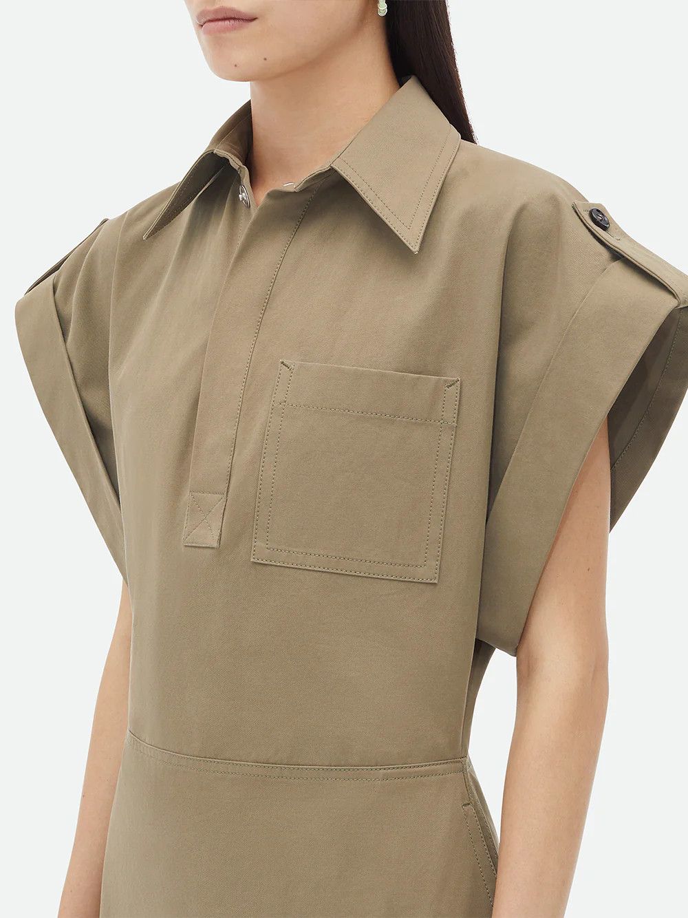 Bottega Veneta o1bcso1str0725 Cotton Gabardine Midi Dress in Khaki Size M / US 6-8 / IT 42-44 - 5 Thumbnail