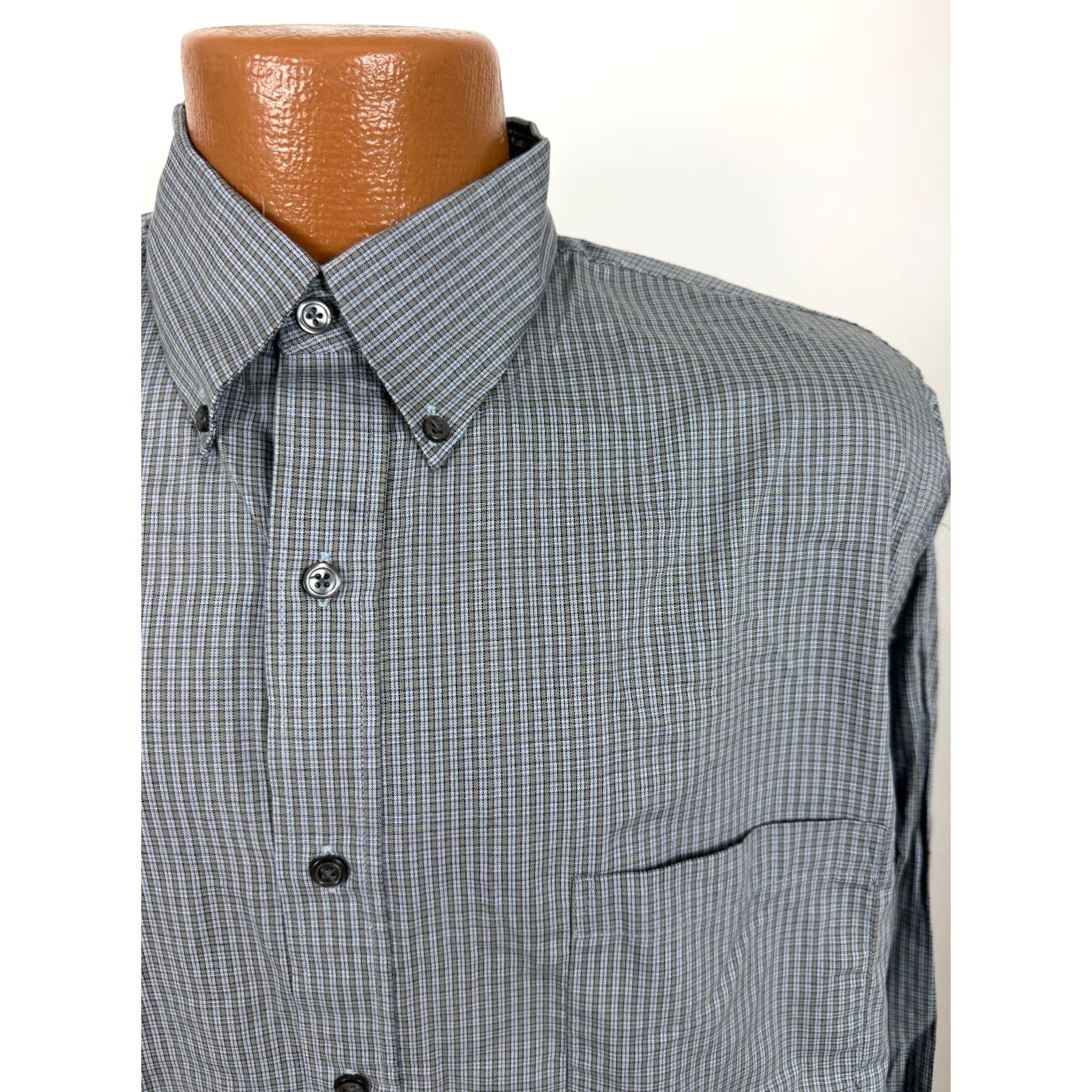 Geoffrey Beene VINTAGE Geoffrey Beene Dress Shirt Men L Blue Plaid 16 32 33 Wrinkle Resistant Button-Down Collar Mens Size 42R - 3 Thumbnail