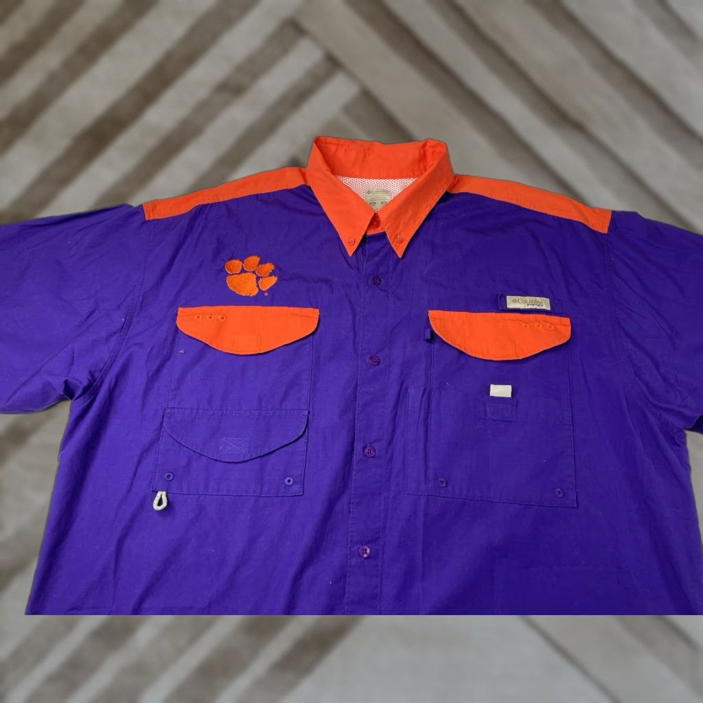 NCAA Columbia Shirt Mens XL Orange Purple Clemson Tigers Button Up NCAA vented Breathable Pockets Embroidered Multicolor Casual Sports University 90s? Size US XL / EU 56 / 4 - 1 Thumbnail