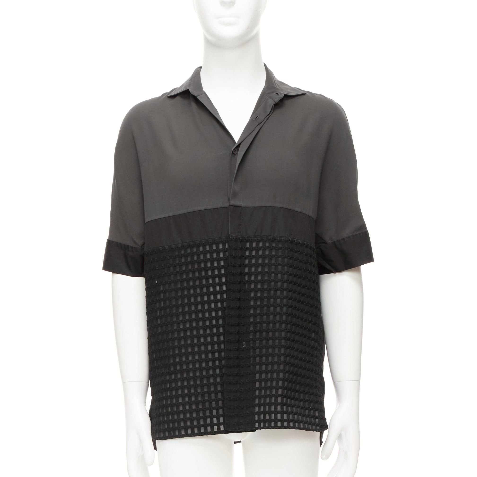 Lanvin LANVIN grey black silky twill mix texture short sleeves dress shirt EU38/15 S Size US M / EU 48-50 / 2 - 1 Thumbnail