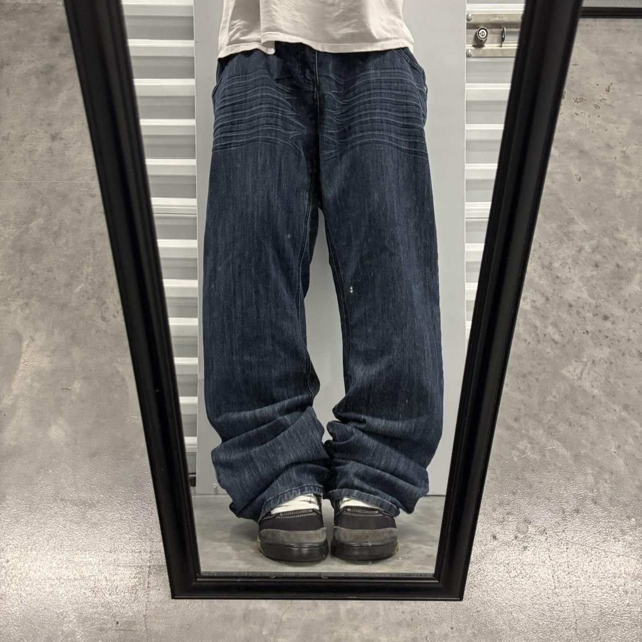 Japanese Brand × Vintage Crazy Vintage Y2K/2000s Baggy Grunge Dark Wash Skater Denim Jeans! Size US 42 / EU 58 - 1 Thumbnail