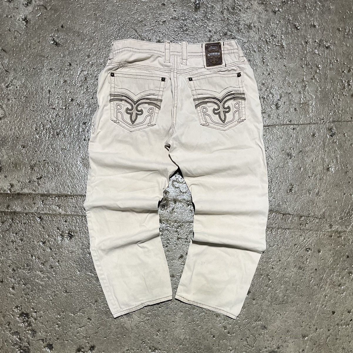 image of Crazy Vintage Y2K Affliction Style Jeans Baggy Grunge Unique in Cream, Men's (Size 40)