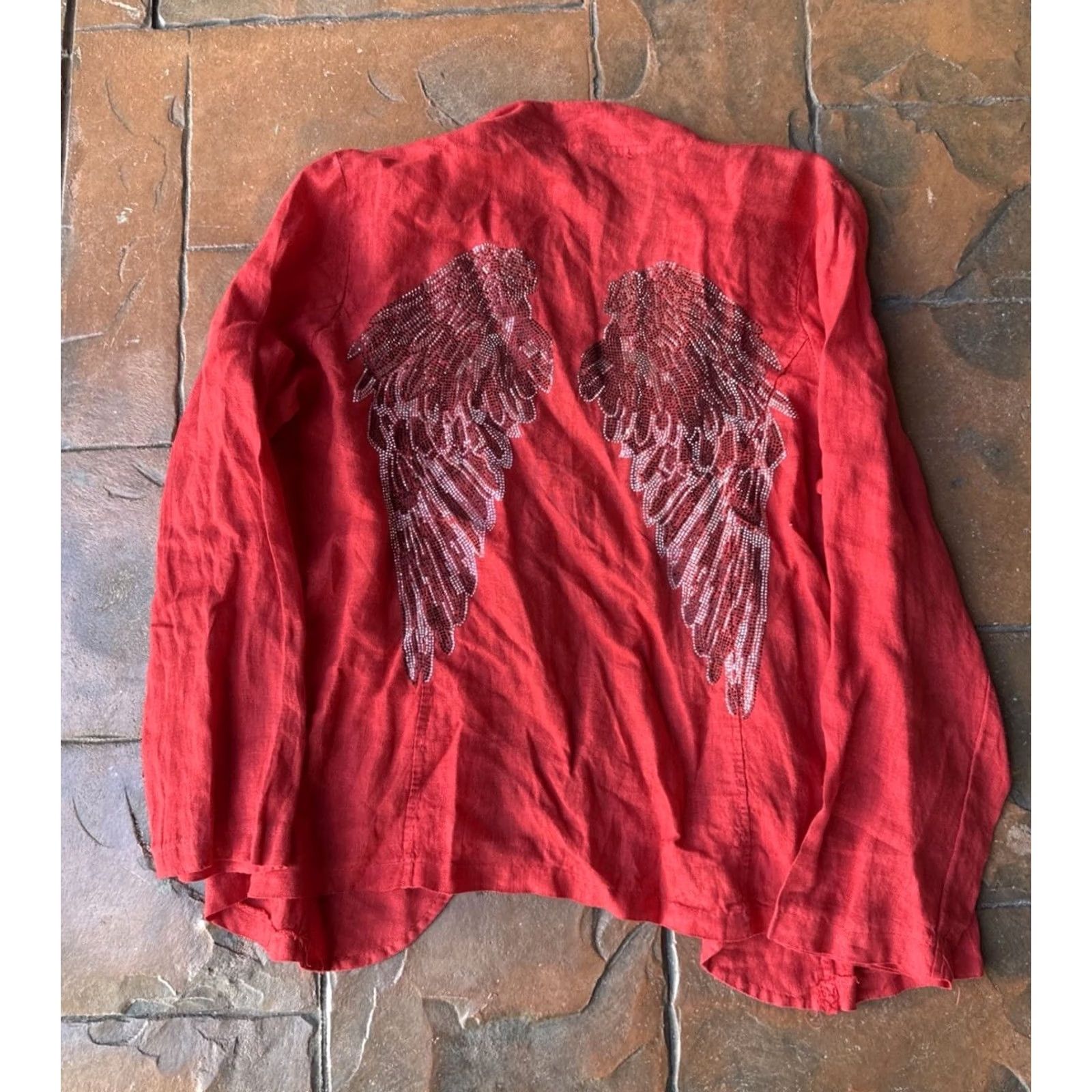 Vintage VINTAGE Y2K Angel Wings Linen Jacket Women’s Medium Italy Rhinestones Grunge Jacket Zip Up Red Size S / US 4 / IT 40 - 2 Thumbnail