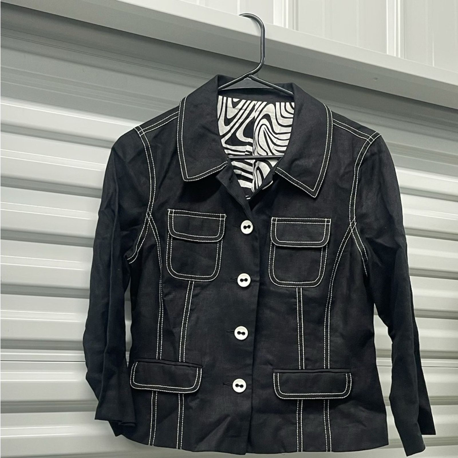 Urban Up Vintage Black Contrast Stitch Blazer 4 Pocket Utility Style, Size M / US 6-8 / IT 42-44 - 1 Thumbnail