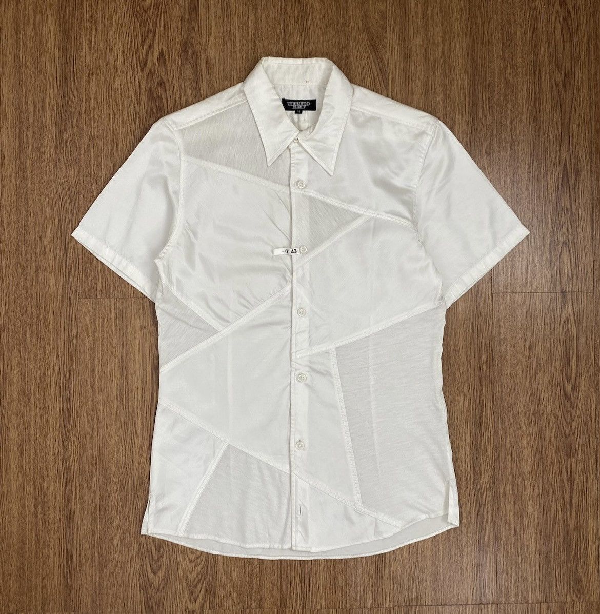 image of Tornado Mart Patchwork Button-Up Shirt in White, Men's (Size Medium)