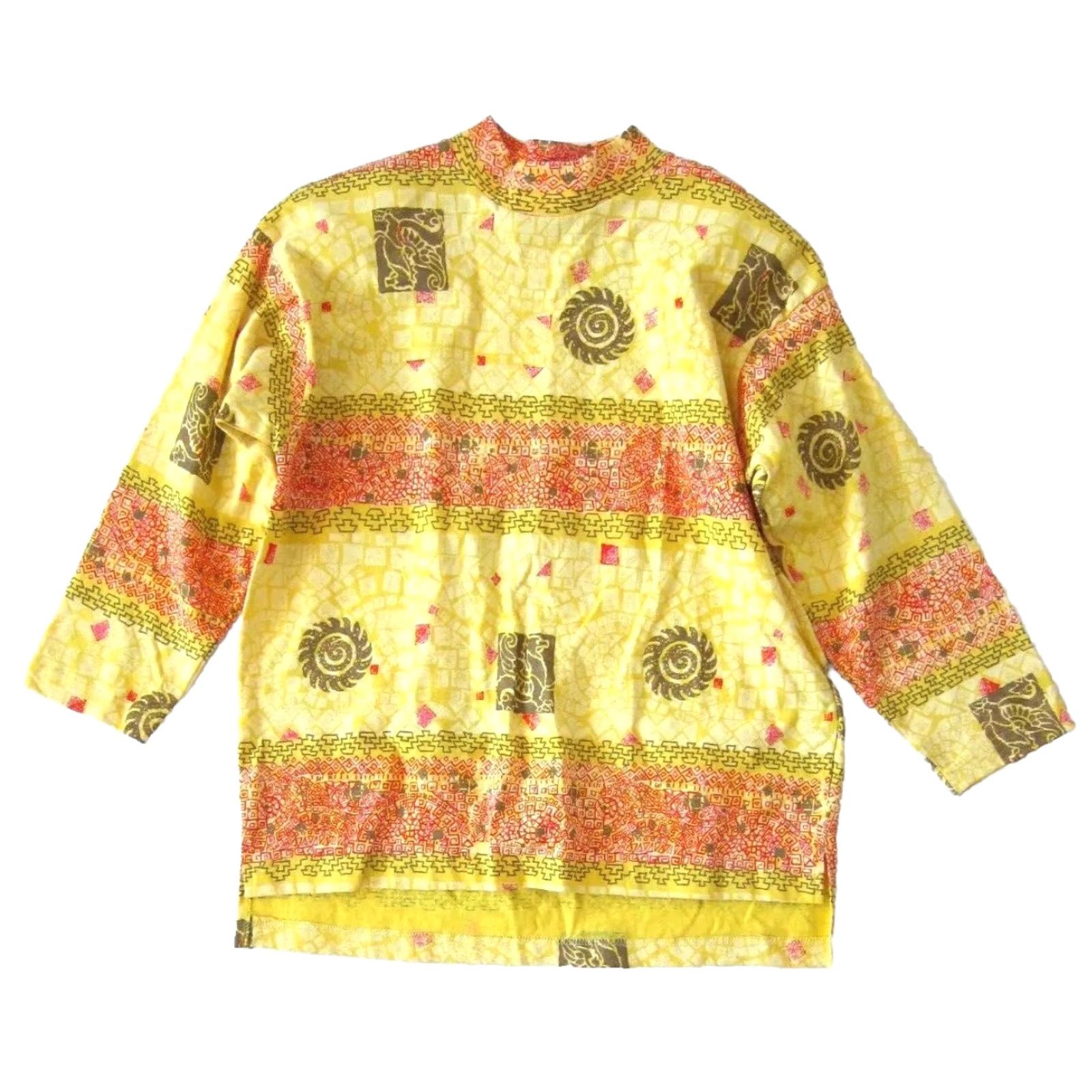 Pinko VINTAGE Teaze Blouse Shirt M-L Mock Neck Long Sleeve Top Womens Tunic Yellow 90s NWT Sunwear Geometric Cotton 80s Style Size M / US 6-8 / IT 42-44 - 2 Thumbnail