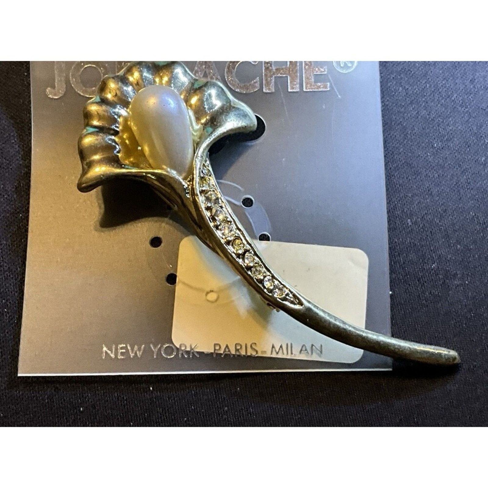 Jordache New Jordache Tulip, Faux Pearl, Rhinestone Gold Tone Brooch Size ONE SIZE - 3 Thumbnail