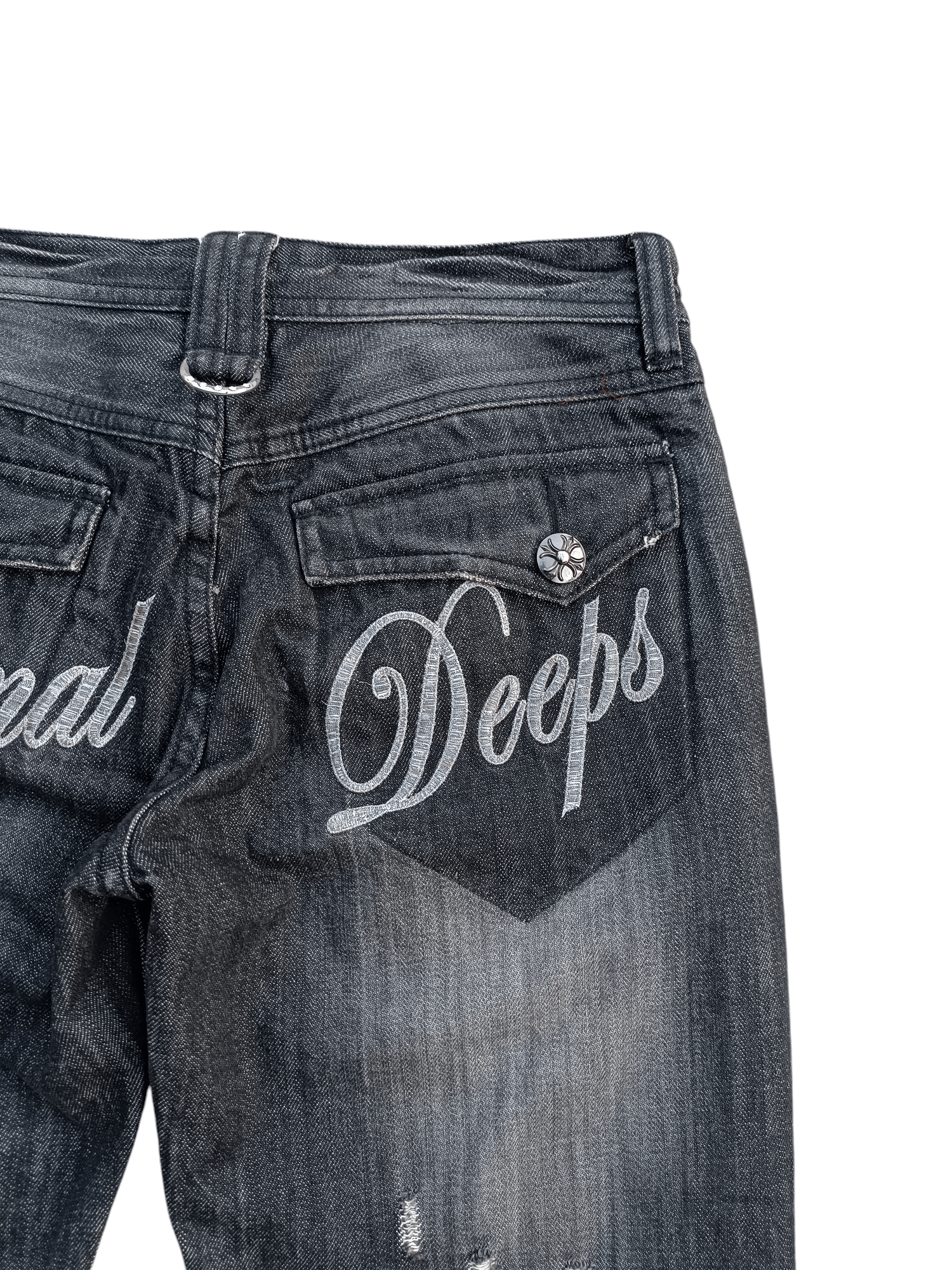 Japanese Brand RARE💥JAPANESE BRAND DENIM FLARE DISTRESED EMBROIDERY JEANS Size US 29 - 20 Thumbnail