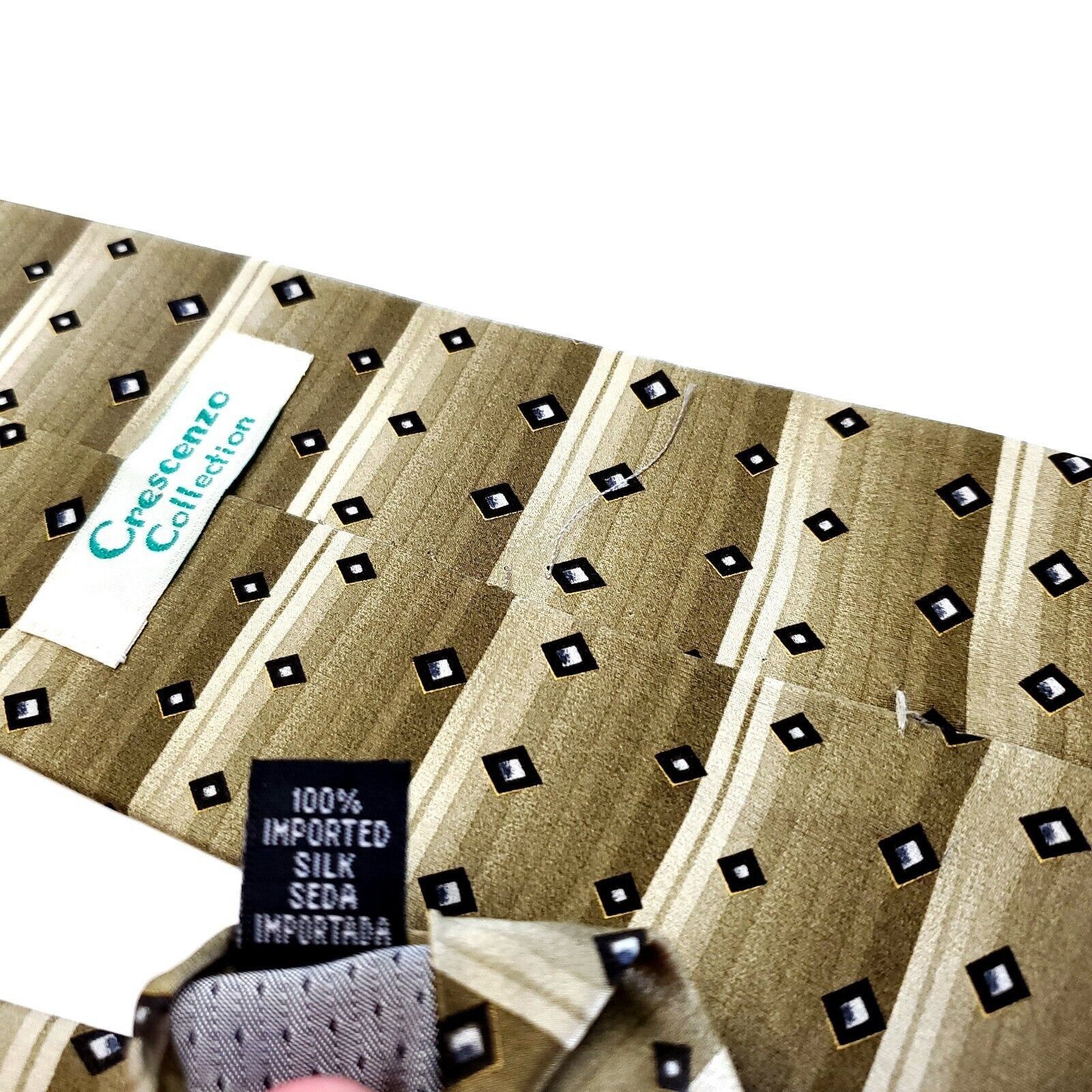 Vintage Crescenzo Collection Silk Tie Beige Woven Check Short Wide Size ONE SIZE - 6 Thumbnail
