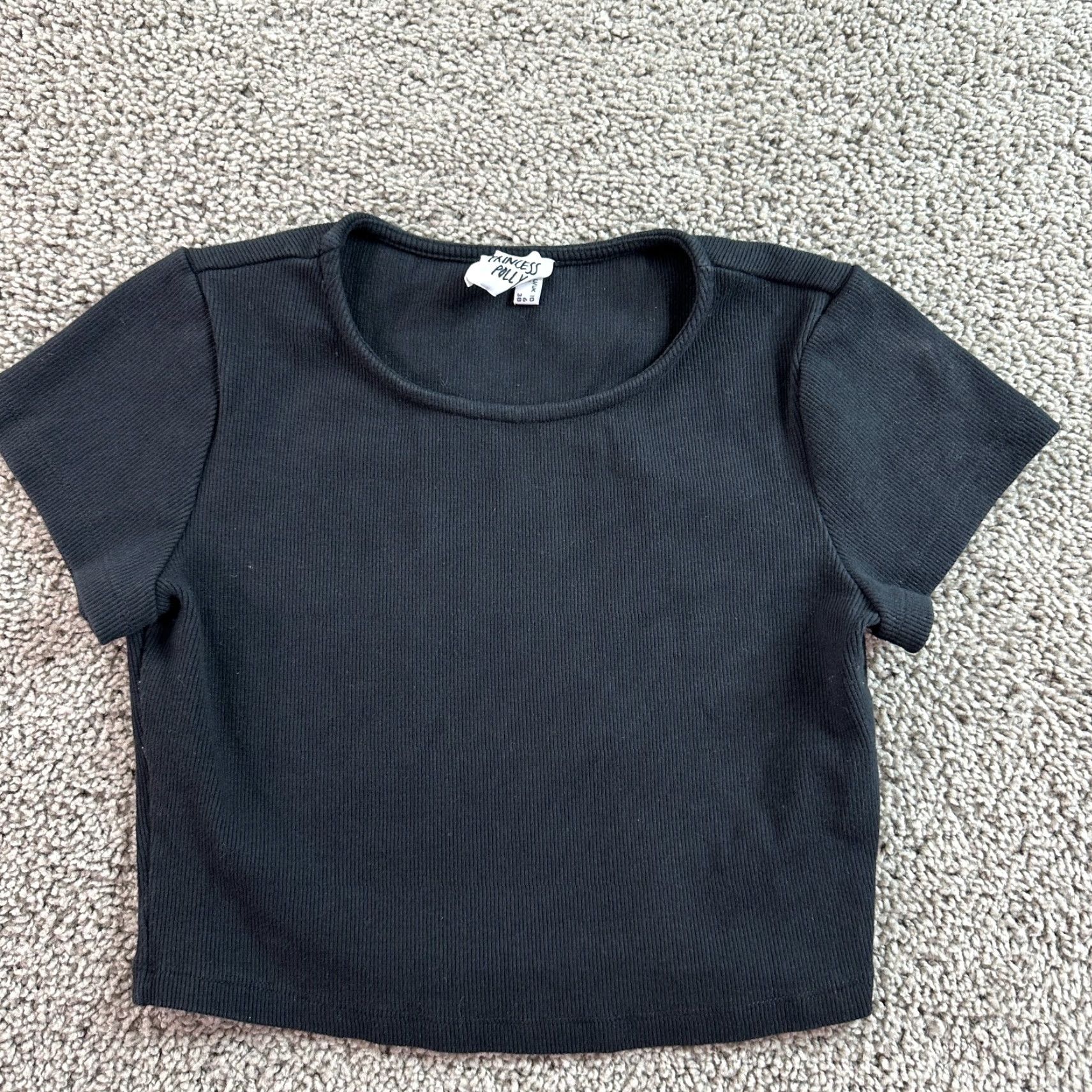 PRINCESS POLLY Princess Polly Shirt Womens 6 Cropped Organic Cotton Blend Short Sleeve Ladies Black Crew Neck T-Shirt Cropped 6 Womens Size M / US 6-8 / IT 42-44 - 2 Thumbnail