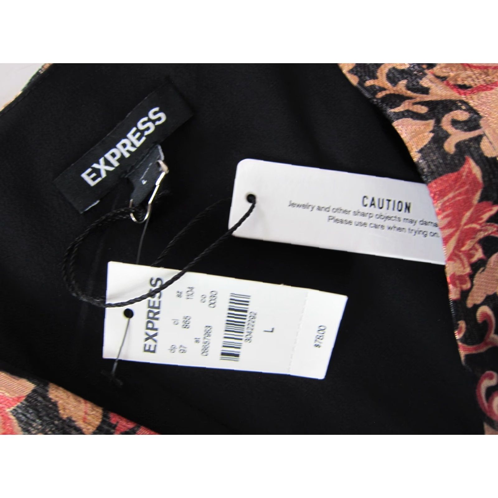 Express NWT EXPRESS Blouse Express Black Pink Metallic Gold V-Neck Long Sleeve Wrap Large Pink Floral Blouse Women Size L / US 10 / IT 46 - 4 Thumbnail