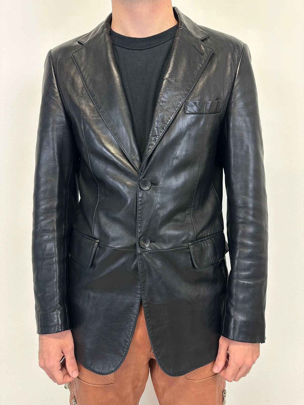 Pre-owned Gucci Tom Ford Mainline Leather Coat Blazer Archive Jacket In Black
