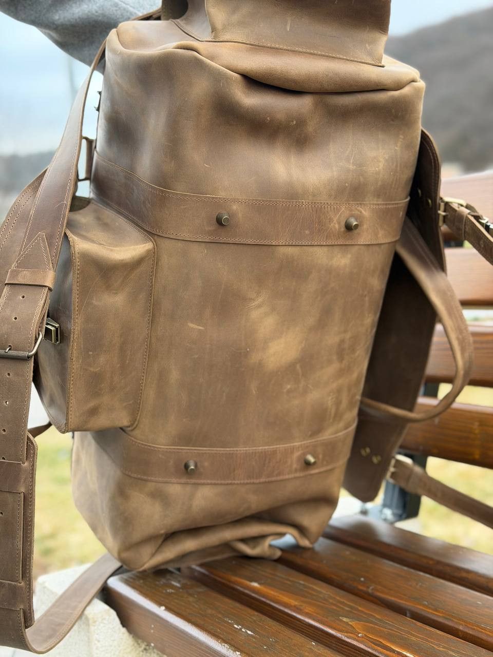 Handmade Genuine vintage leather travel bag. Duffel Bag. Handmade Size ONE SIZE - 9 Thumbnail