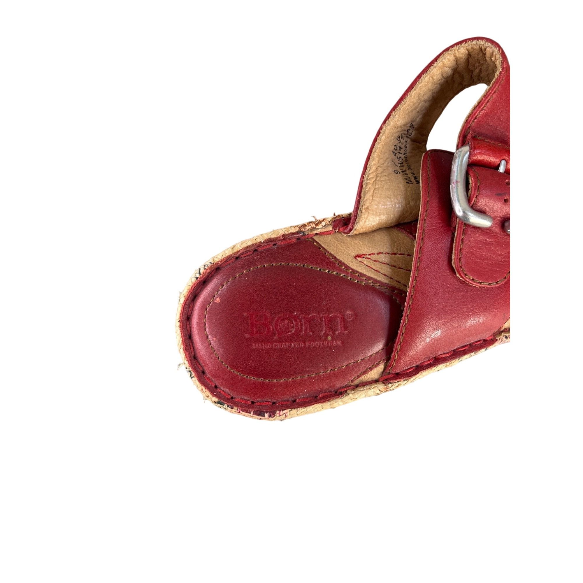 Other Born Red Leather Buckle Slip On Floral Wedge Sandals Women's Size US 9 / IT 39 - 9 Thumbnail