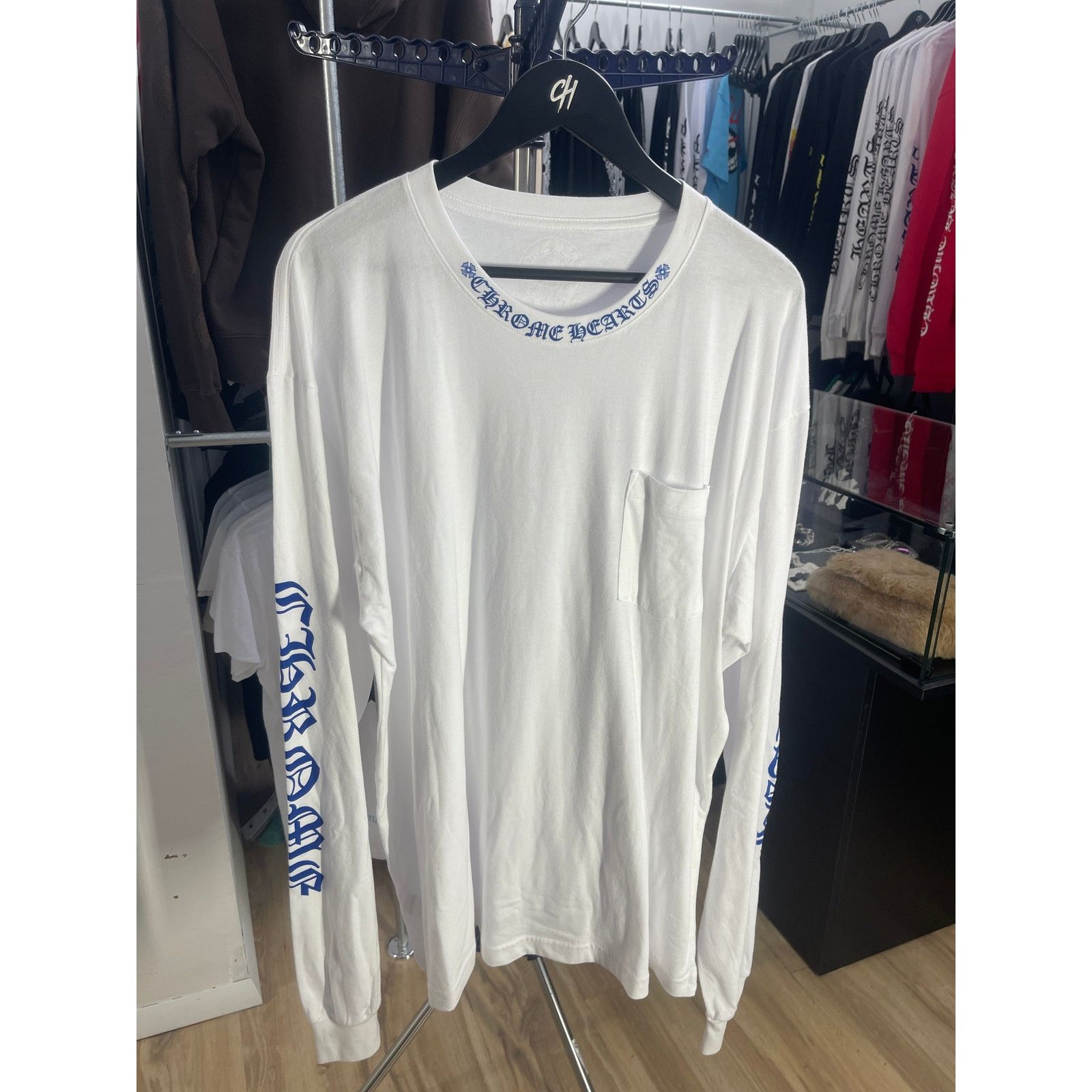 Chrome Hearts Chrome Hearts Blue Neck Logo White L/S Shirt - Size XXL Size US XXL / EU 58 / 5 - 1 Thumbnail
