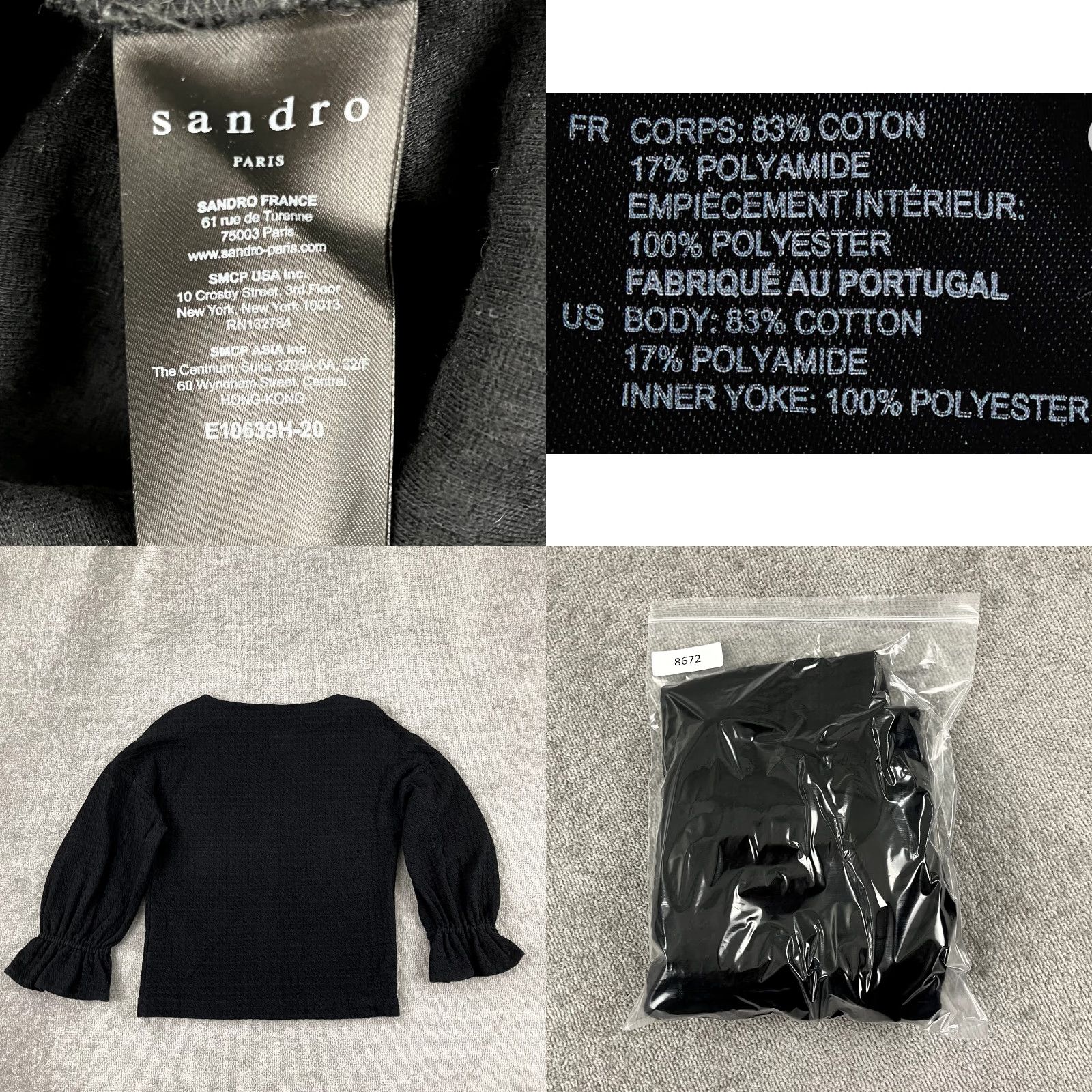Sandro SANDRO PARIS Top Womens Size 1 Small Black Lolipop Balloon Sleeve Blouse E10639H Size XS / US 0-2 / IT 36-38 - 8 Thumbnail