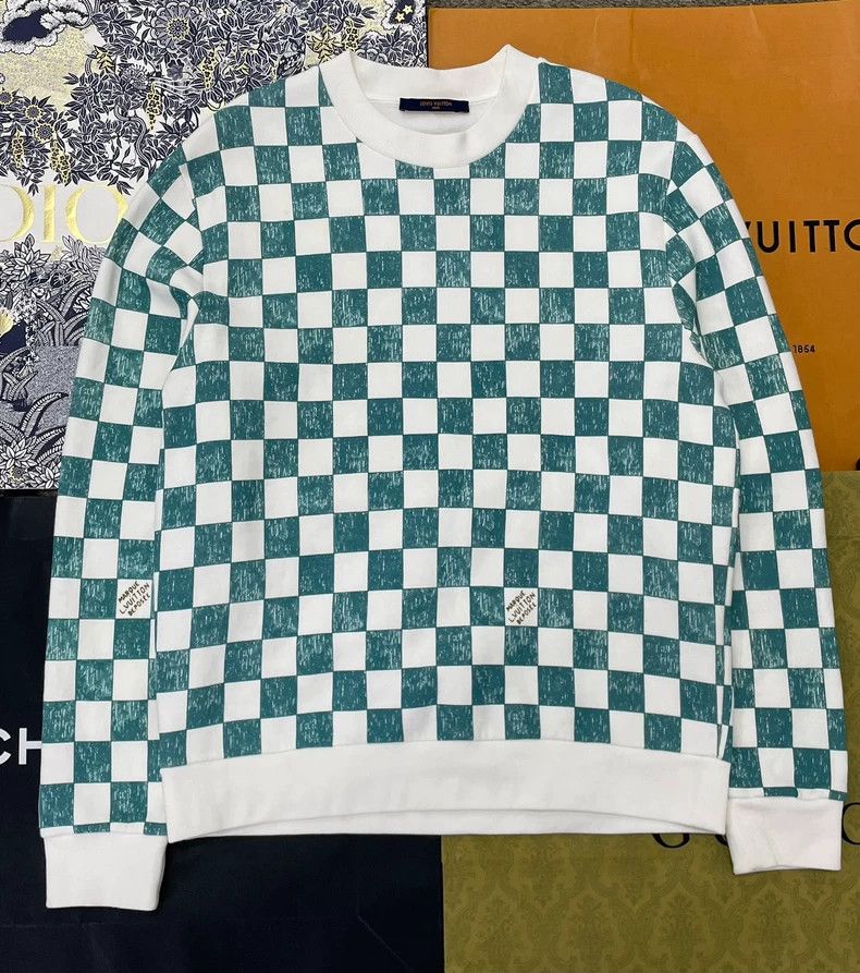 Louis Vuitton Louis Vuitton Green White Check Crewneck Sweatshirt Size US M / EU 48-50 / 2 - 1 Thumbnail