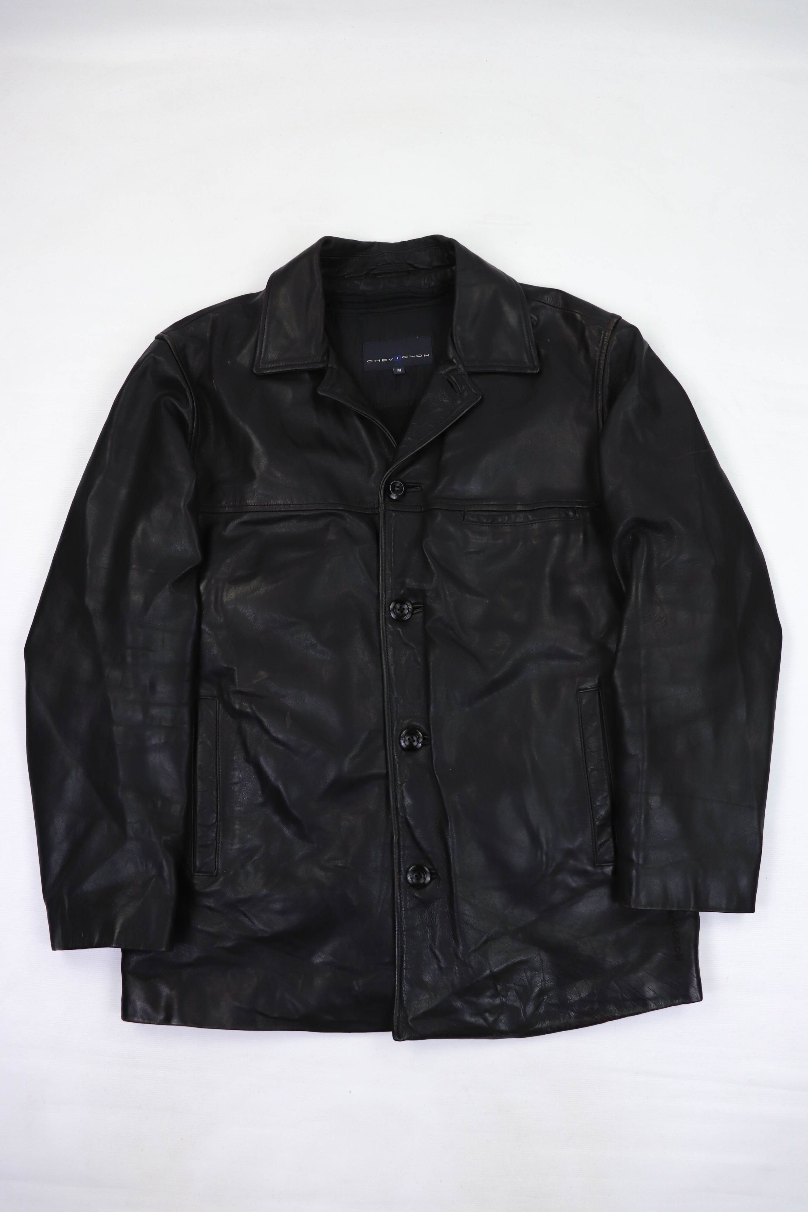 Vintage Chevignon Black Leather Coat Jacket