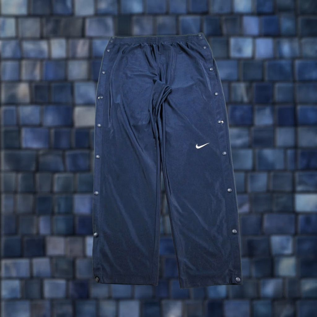 Nike VINTAGE Nike White Tag Snap Pants 2XL Blue Swoosh Breakaway Track Basketball Pants Mens 90s Athleisure Classic University USA Size US 39 - 1 Thumbnail