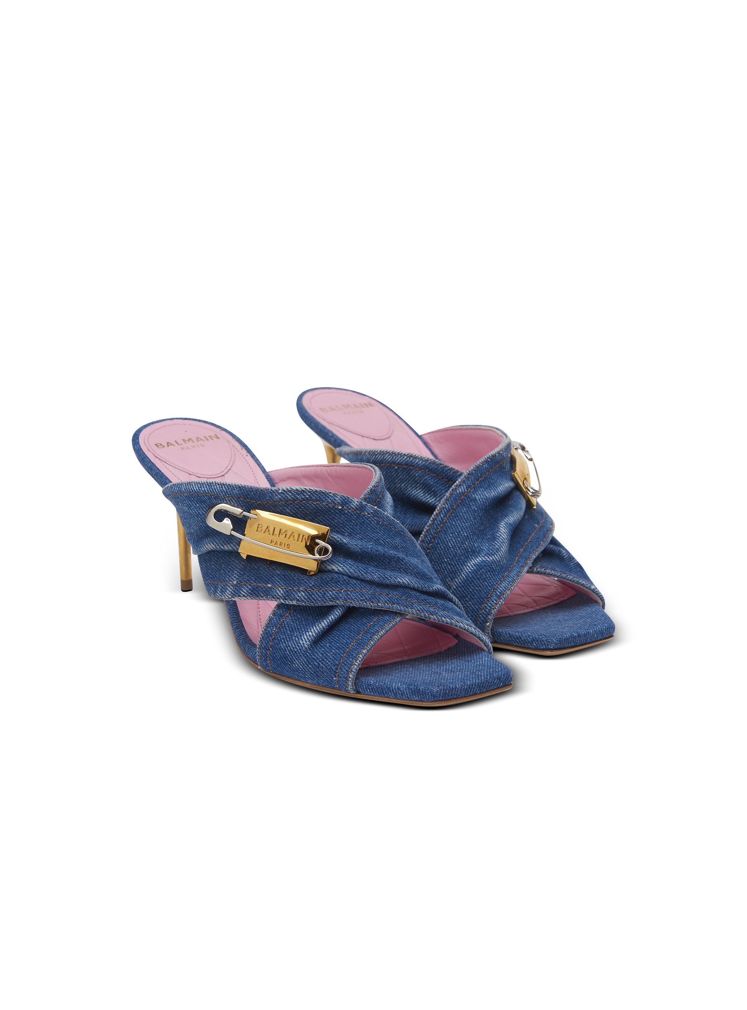 Balmain o1s1wg111225 Denim Safety Pin Mules in Blue Size US 9 / IT 39 - 2 Thumbnail