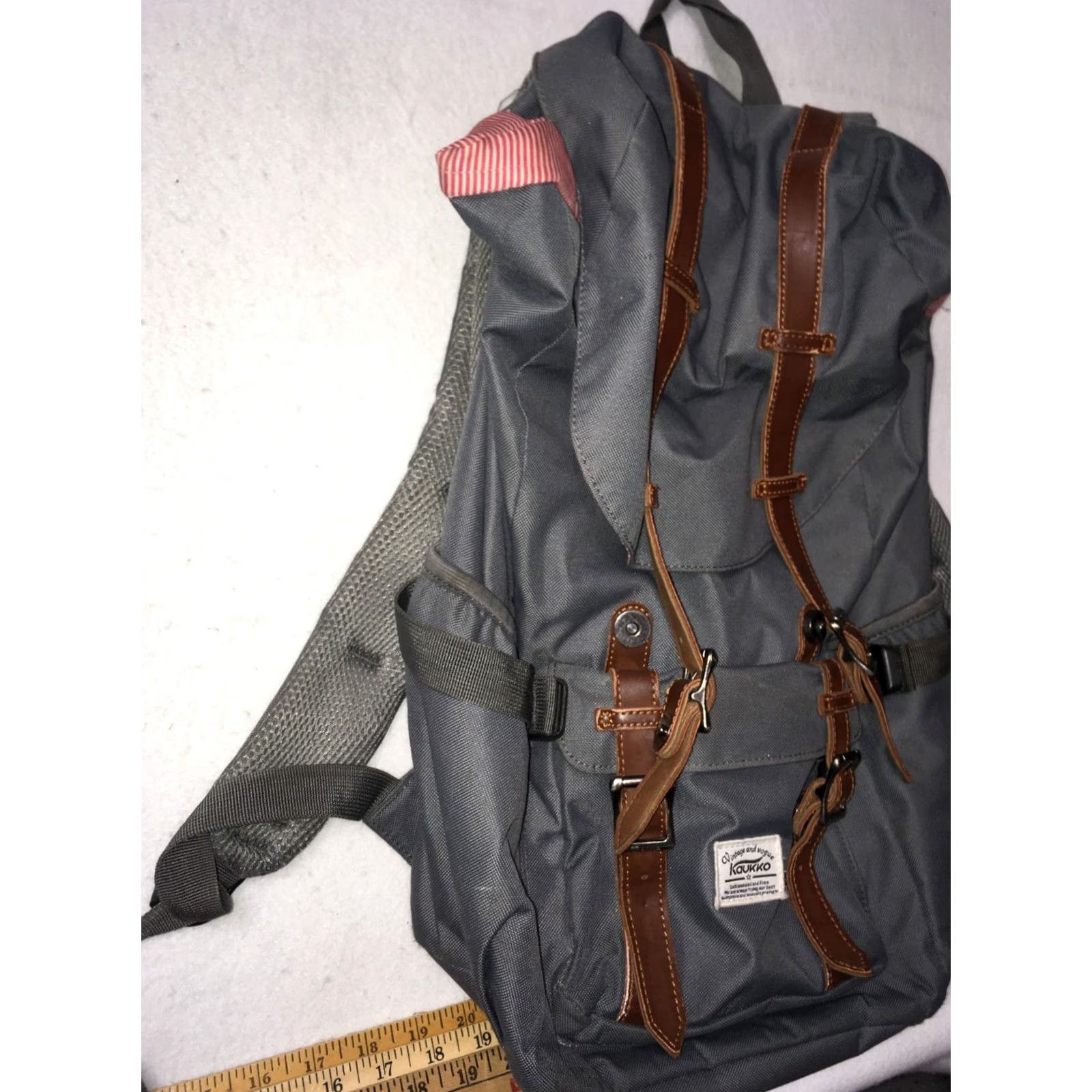 Vogue VINTAGE KAUKKO Back Pack Striped Canvas Lined Large Gray/Red Men Bag Backpack Mens Sizes: Large Size ONE SIZE - 2 Thumbnail