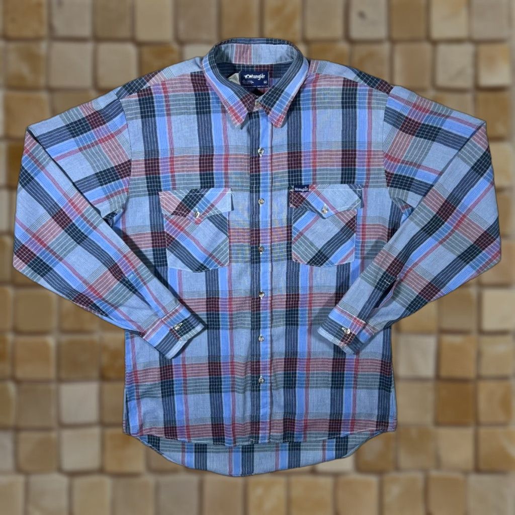 Wrangler VINTAGE Wrangler Cowboy Western Made In USA Blue Plaid Long Sleeve Shirt M Womens? Men? Size US M / EU 48-50 / 2 - 1 Thumbnail