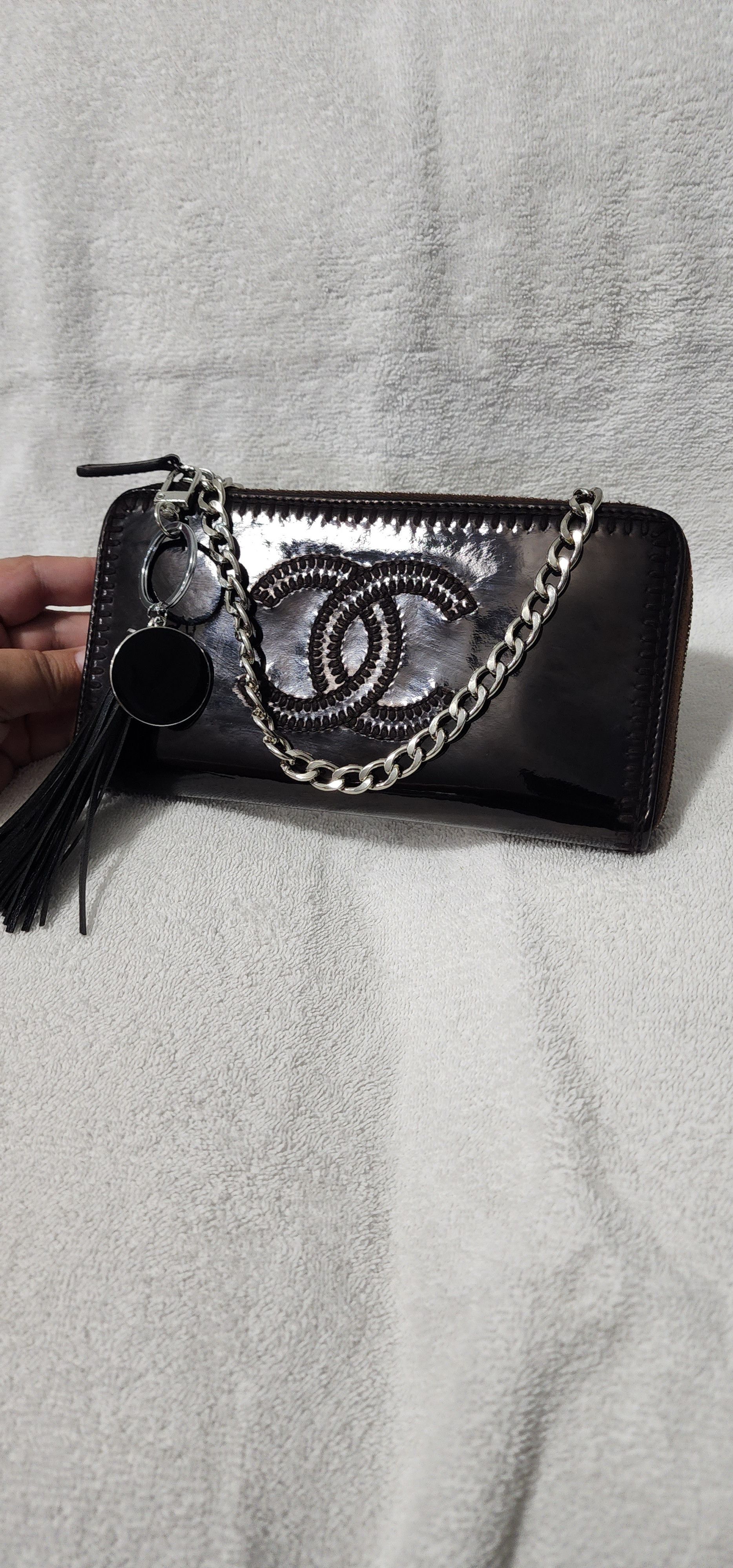 Modified Chanel CC Mark Logo Patent Leather Zippy Wallet