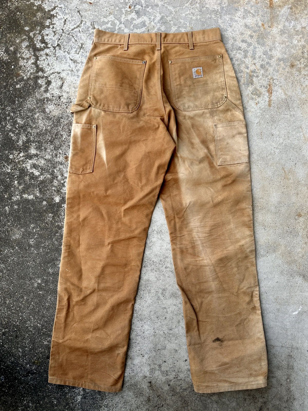 Carhartt Sun fade bleached Trashed dungarees double knee carpenter Size US 33 - 3 Thumbnail
