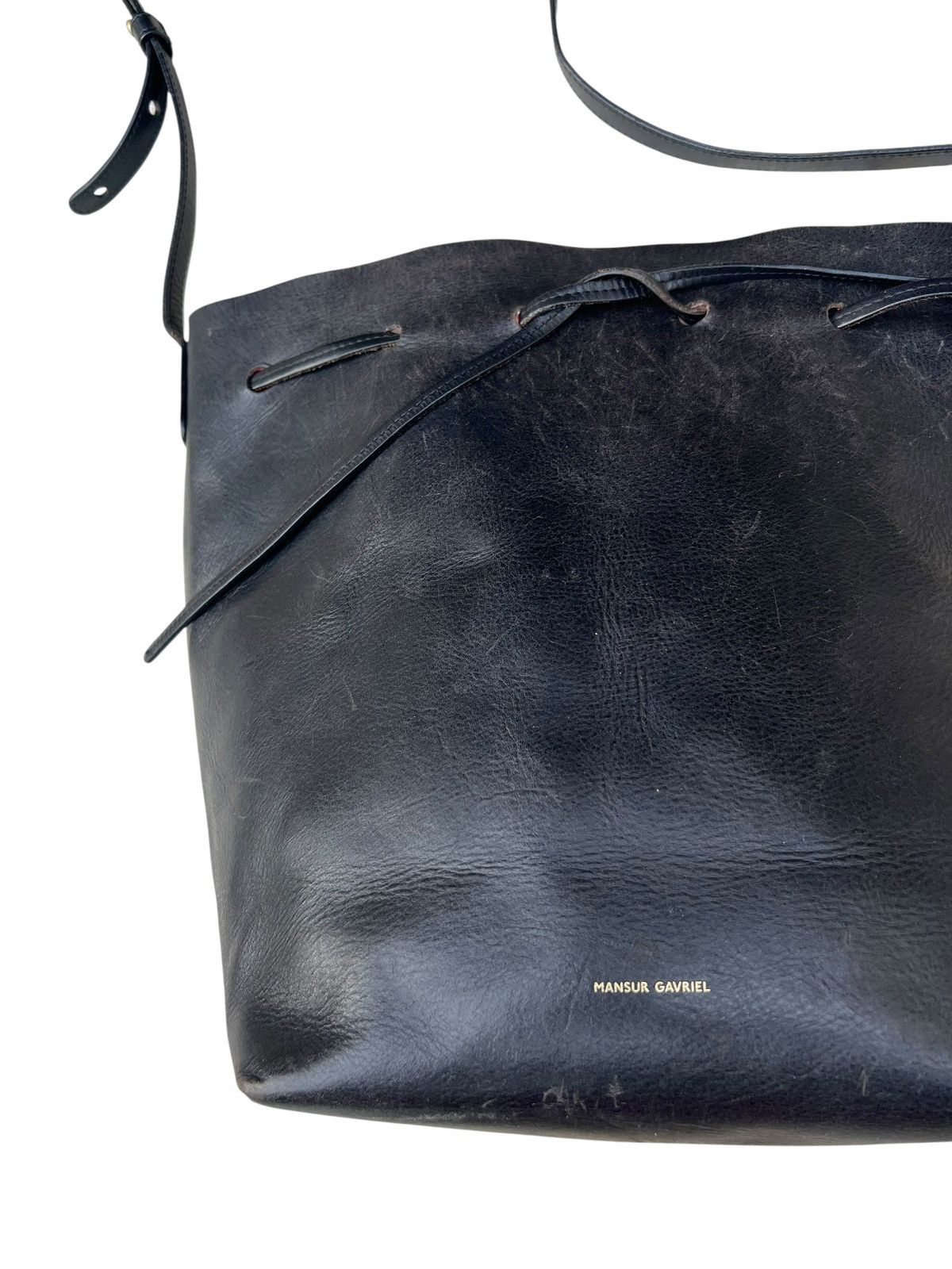 Mansur Gavriel Distressed Patina Black Leather Mansur Gavriel Sling Bag Size ONE SIZE - 7 Thumbnail