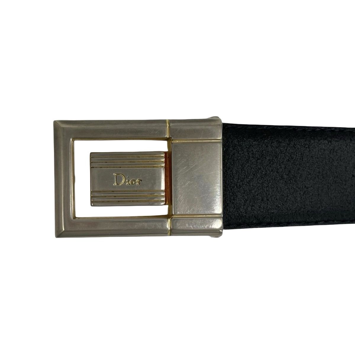Dior Vintage Christian Dior Silver/Gold Logo Plaque Leather Belt Size ONE SIZE - 2 Thumbnail
