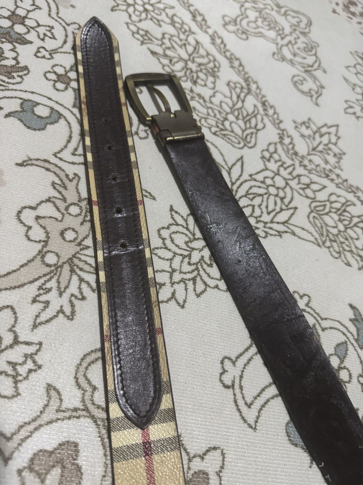 Burberry × Vintage Vtg 🇮🇹 Iconic Burberry Nova Check Leather Belt Size ONE SIZE - 3 Thumbnail