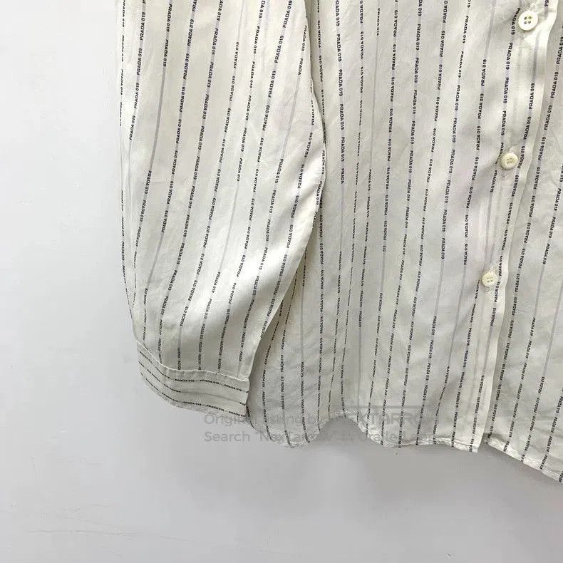 Prada Prada White Striped Logo Cotton Shirt. Size US M / EU 48-50 / 2 - 4 Thumbnail