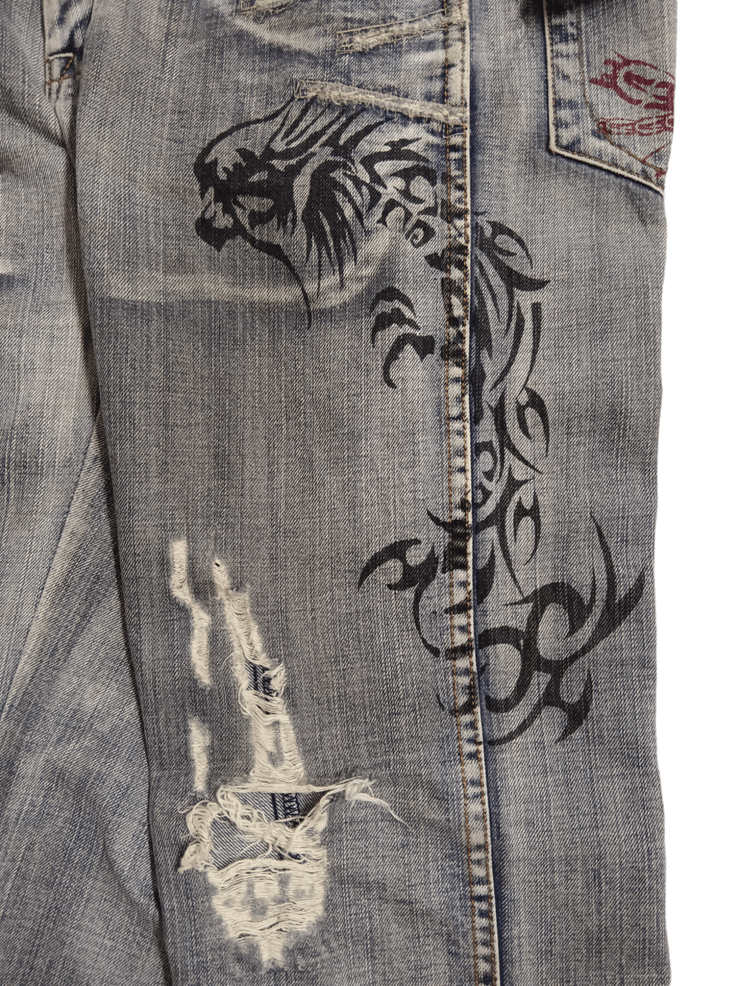 semanticdesign Semantic Design Tribal Tattoo Distressed Flare Denim Size US 30 / EU 46 - 7 Thumbnail
