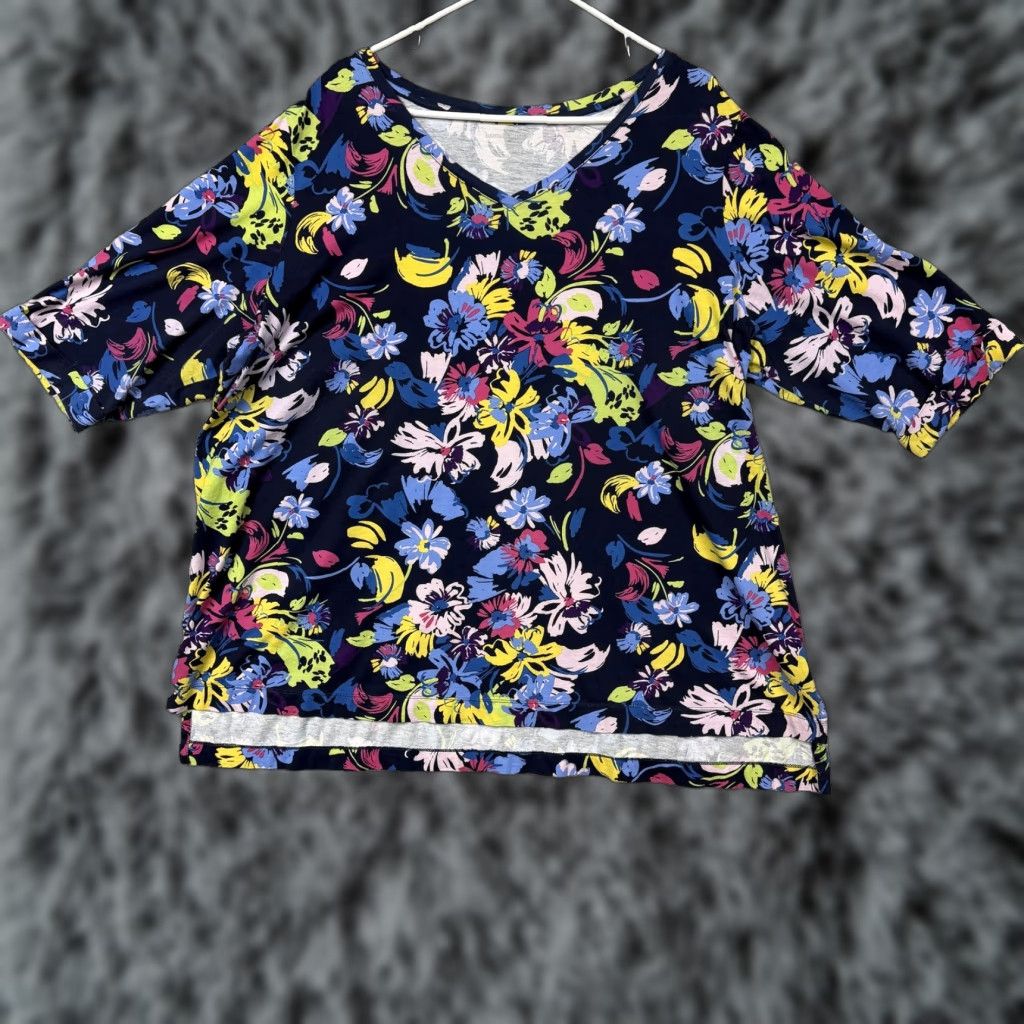 Vintage Woman Within Shirt Womens 2X Plus Blue Floral V-Neck Boho Cottagecore 3/4 Sleeve Size XXL / US 16-18 / IT 52-54 - 1 Thumbnail