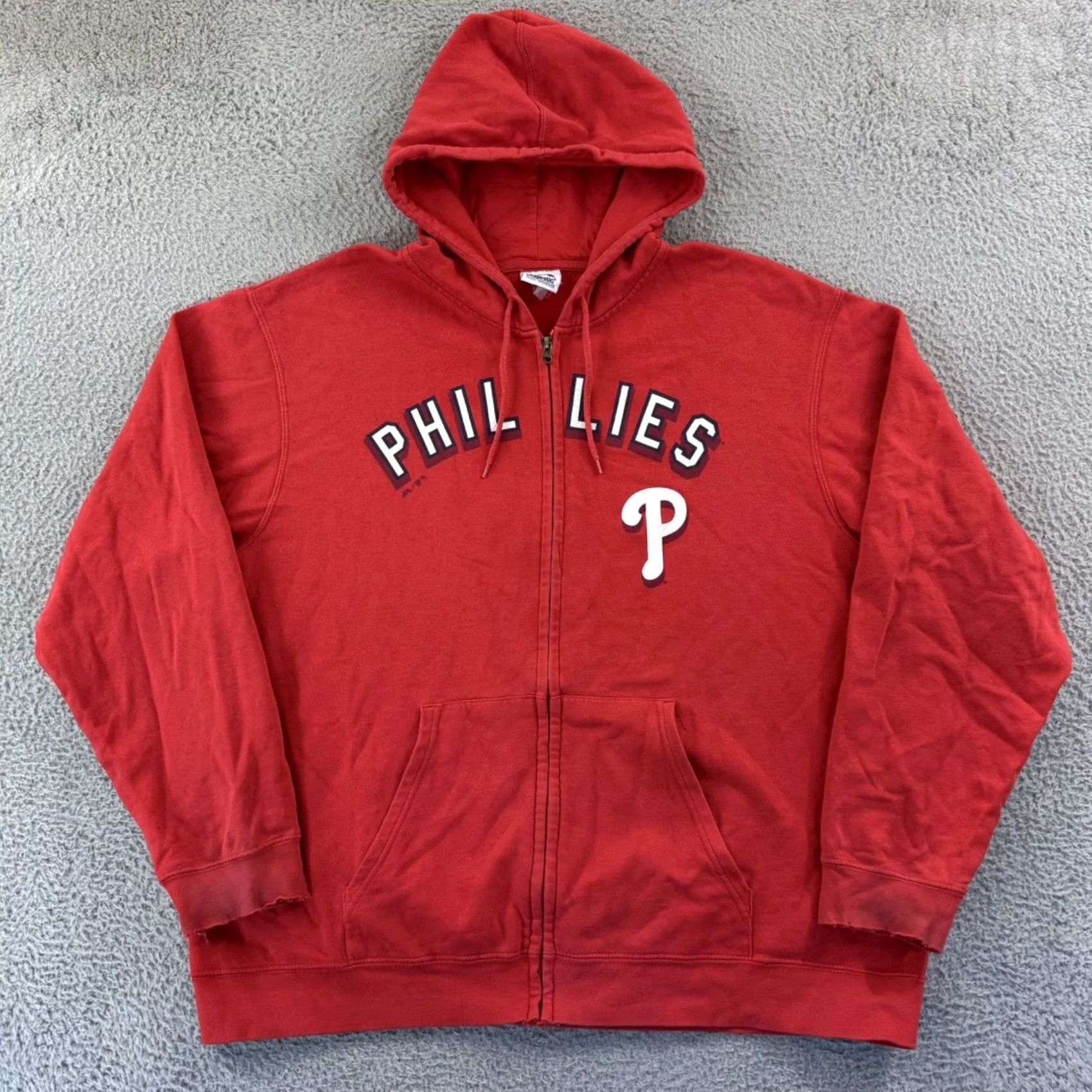 MLB VINTAGE Majestic Philadelphia Phillies Sweatshirt Hoodie Mens 2XL Red MLB Zip Hooded Crew Neck Fleece Cotton Blend Size US XXL / EU 58 / 5 - 2 Thumbnail