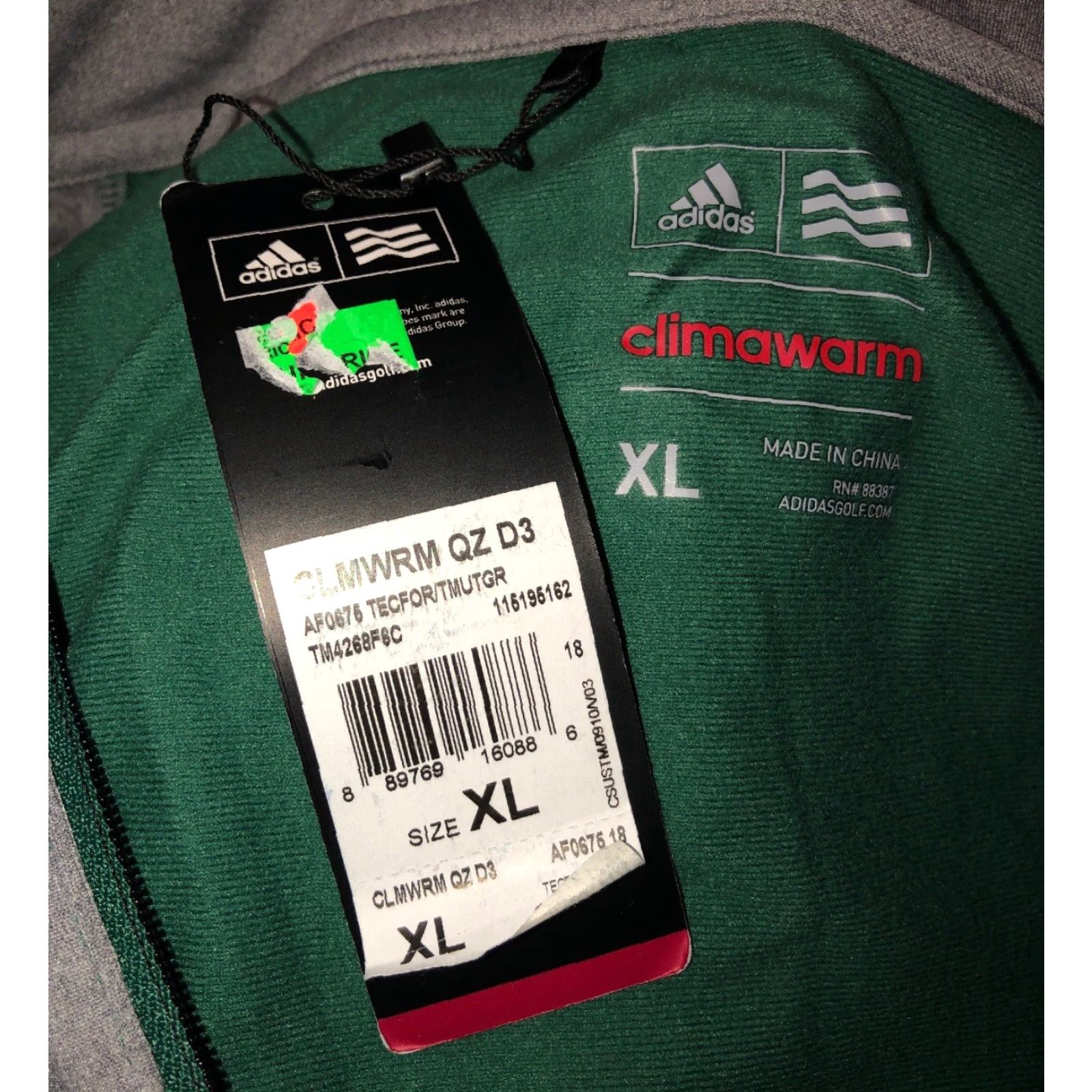 Adidas Adidas Climawarm Mens Green/Gray 1/2 Zip Pullover Jacket Size XL NEW Size US XL / EU 56 / 4 - 5 Thumbnail