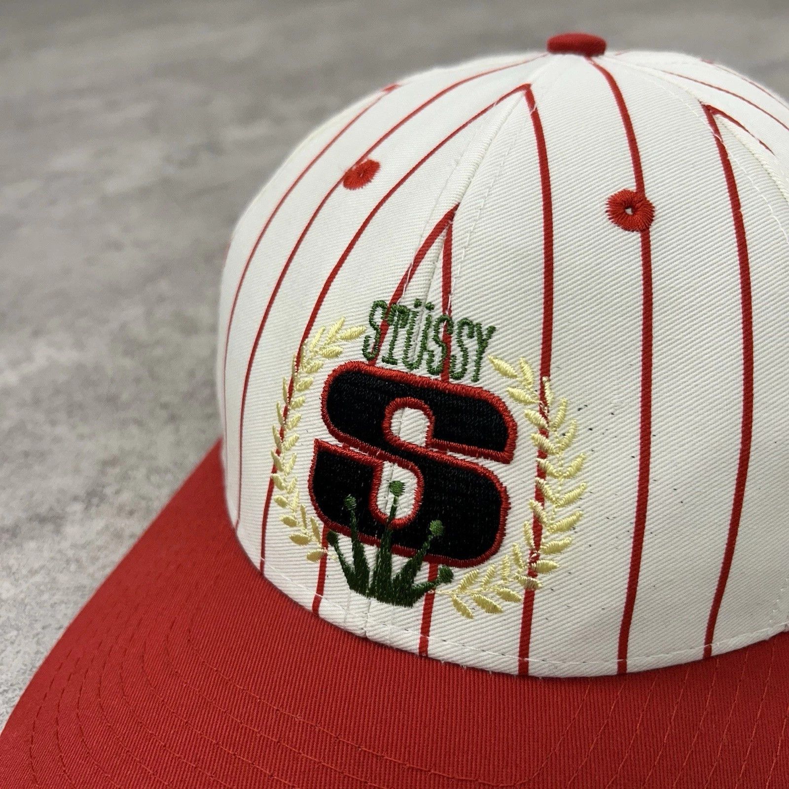 Stussy × Vintage VTG 90s STUSSY CROWN S LOGO PINSTRIPE SNAPBACK HAT SIZE FREE Size ONE SIZE - 2 Thumbnail