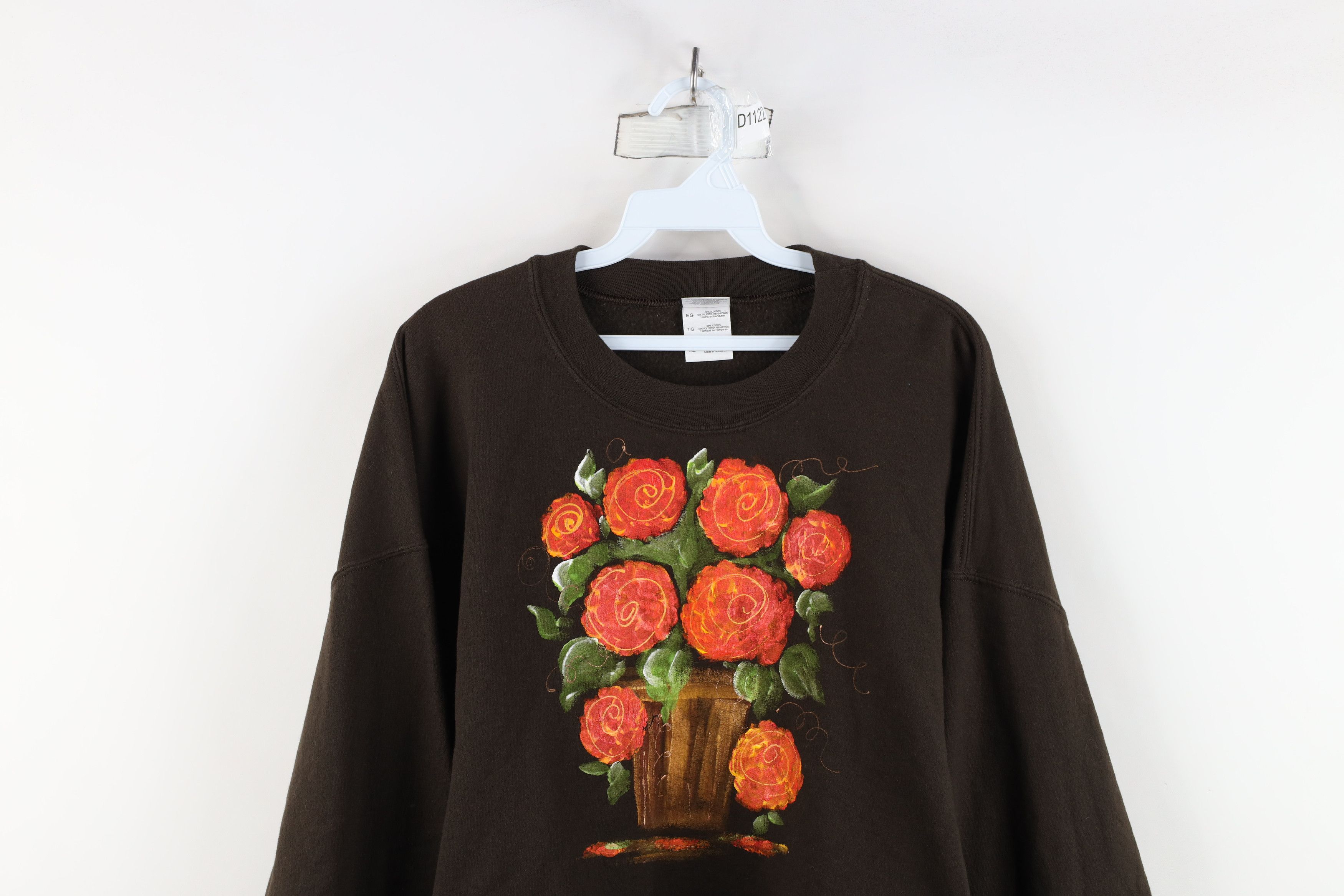 Vintage Vintage 90s Streetwear Painted Flower Crewneck Sweatshirt Size XL / US 12-14 / IT 48-50 - 2 Thumbnail