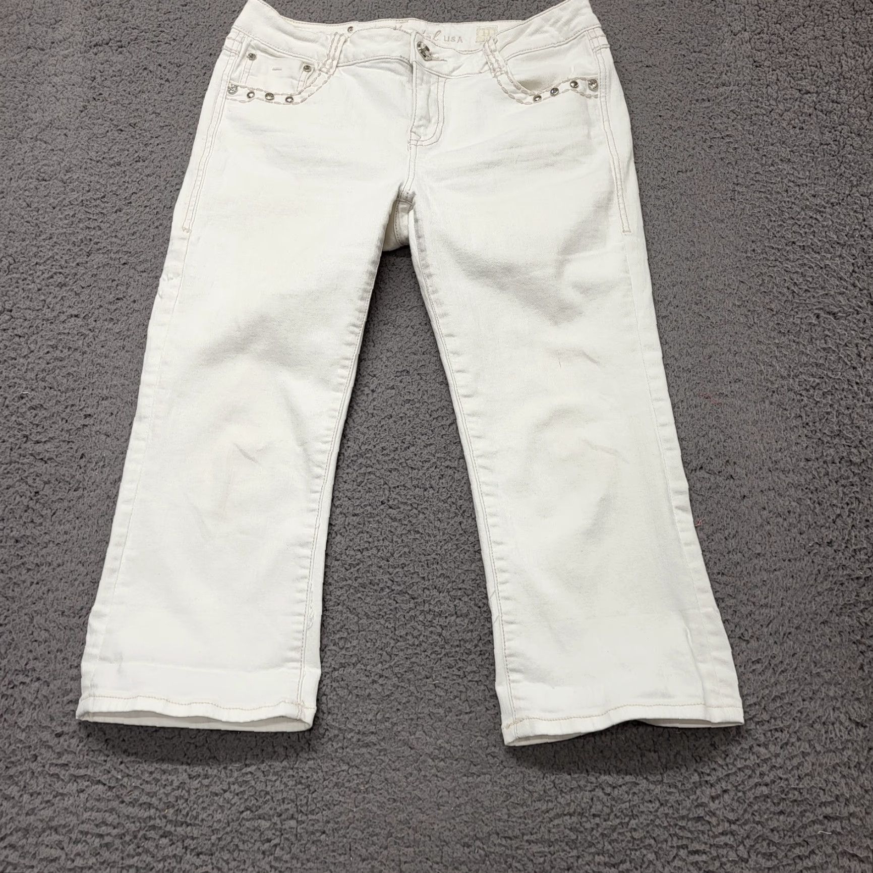 Denime L.A Idol USA Capris Women's Size 11 W33-L21 Ivory Denim Straight Leg Jeans READ Size 32" / US 10 / IT 46 - 3 Thumbnail